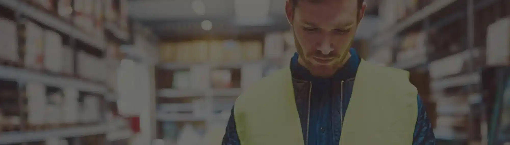 Gewerblicher Versender im Lagerhaus mit Tablett