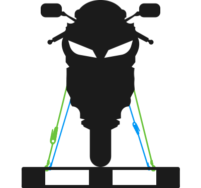 Motorrad auf Palette gesichert von vorn